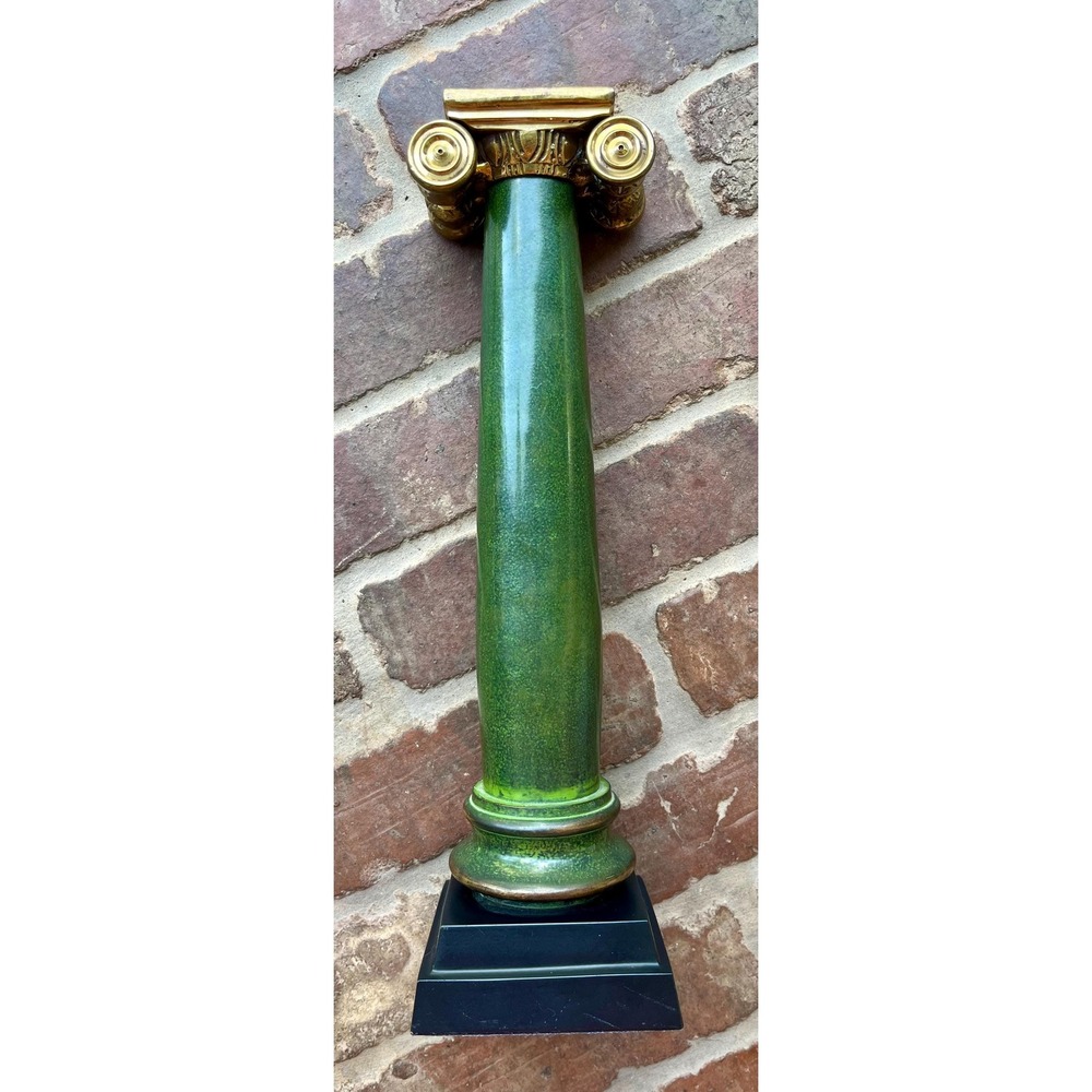 Vintage 1960s MCM Hollywood Regency Iron & Brass Faux Marble Candlestick Holder. - Picture 7 of 11